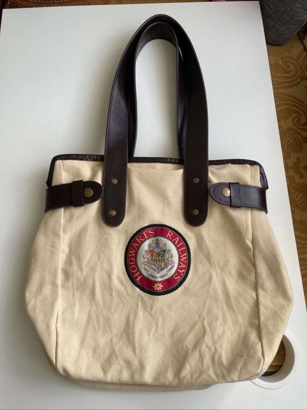Universal studio Harry Potter Hogwarts railways Canvas Tote with Dark Brown Trim